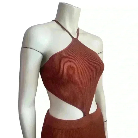 Australian MY GIRL Bronze Midi Halter Dress Handkerchief Tie Backless Women’s 8 - Picture 3 of 12